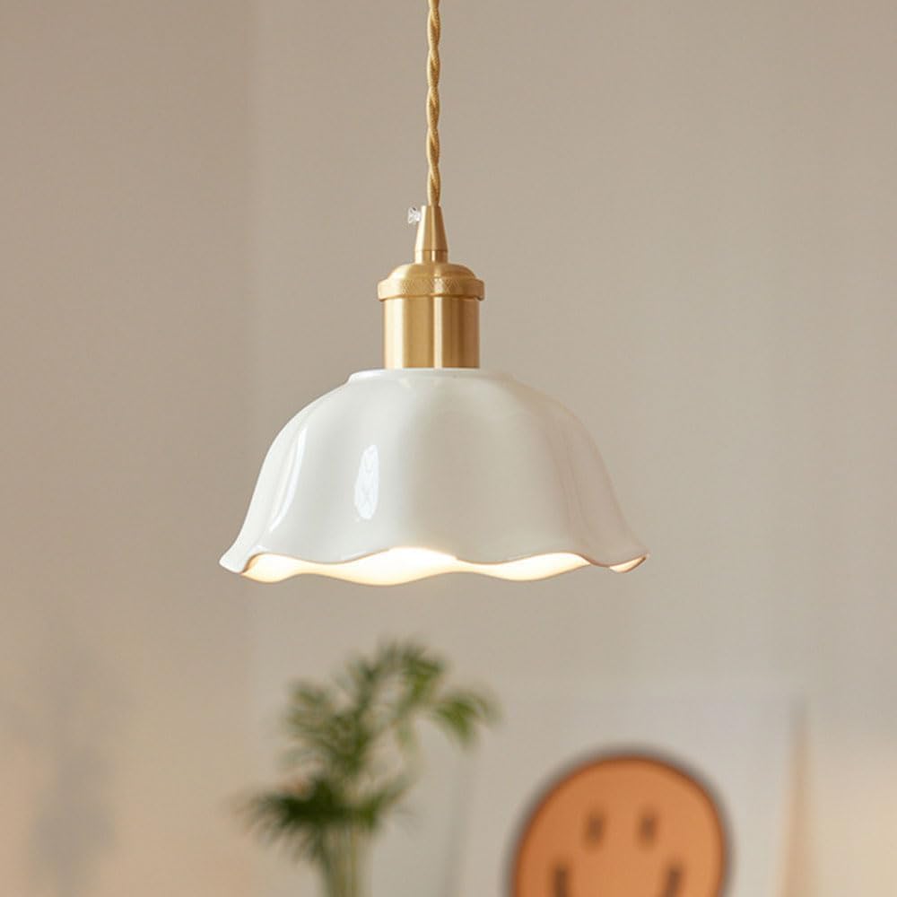Wisząca Lampa Ceramiczna Z Połowy Wieku, Kwiat, Nowoczesna, Minimalistyczna, Biała, Wisząca Lampa, Wykończenie Mosiężne, łatwe W Czyszczeniu, Wisząca Lampa E27, Lampy Wiszące Adjus