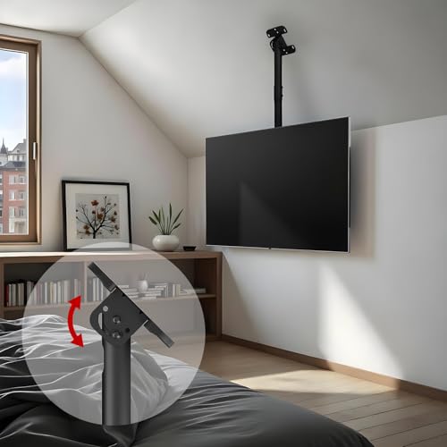 Maclean TV‑Deckenhalterung 43–86″ | 60 kg Tragfähigkeit | Neigbar −25° Schwenkbar 180° Höhenverstellbar 485‑925 mm | VESA bis 600×400 mm | Kabelmanagement | Schwarz Stahl – Bild 3