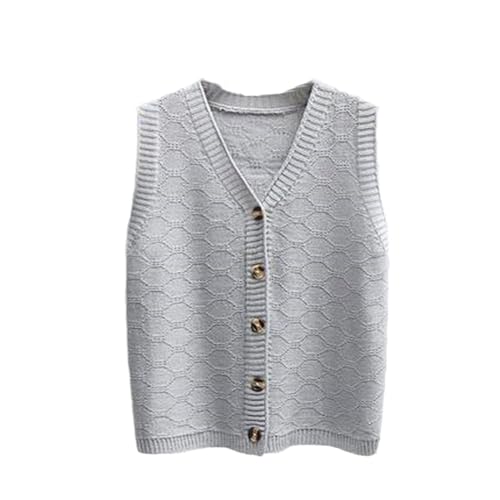 Fashion V-Neck Knitted Wool Button Cardigan Sweater Vest Women Loose Sweater Vest Female Gray XL