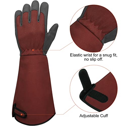Barst Long Gardening Gloves, Rose Pruning Garden Gloves Synthetic Leather Thorn Resistant Gauntlet Glove With Adjustable Cuff For Weeding Digging Planting Small #TOP4