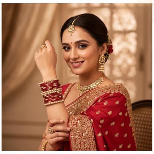 Image of SUNDRAM Women's Premium Fancy Glass Bangles for Women & Girls |with Zircon Gemstone Work & Charm| Traditional Ethnic Bangles Set of 12