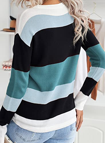 Image of Dokotoo Womens Sweaters Striped Fall Winter Outfits Drawstring Color Block | Long Sleeve,Crewneck,Lightweight Fashion Clothing,Teachers Comfy Outfits,Business Casual Tops,Vacation Wear