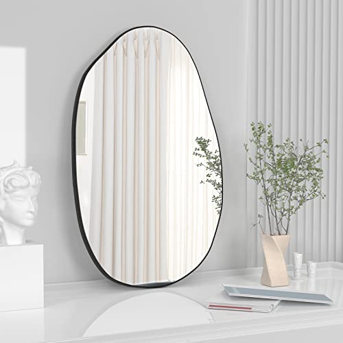 Rachmades 33.5×20.5 Inches Irregular Wall , Asymmetrical , Large Vanity Mirror For Wall Decoration, Modern Wood Framed For Living Room Bedroom Bathroom Entryway Mirror #TOP1