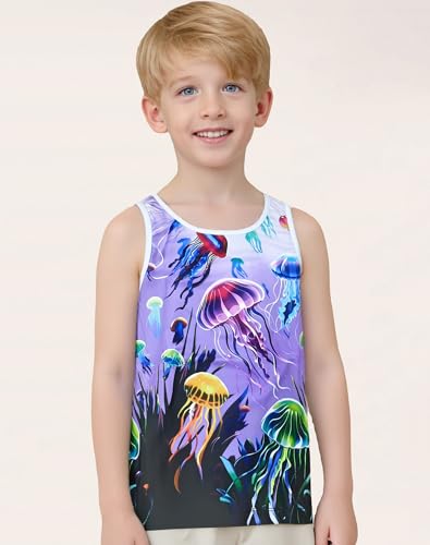 Girls Tank Tops Kids Crewneck Sleeveless Shirts Quick Dry Active Jellyfish Athletic Lightweight Cute Beach Top 2-8T3