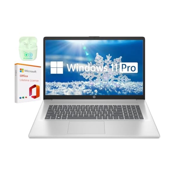 HP 17.3″ FHD IPS LED Business Student Laptop Computer, Intel Core i3, Windows 11 Pro Laptop with Microsoft Office Lifetime License, PLUSERA Earphones, Silver (Core i3, 32GB RAM | 1TB SSD)