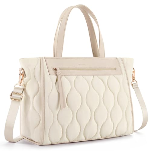 Missnine Bolsa feminina leve, acolchoada de grande capacidade, bolsa de ombro para viagens, trabalho, academia, Off-white, Large, Pasta