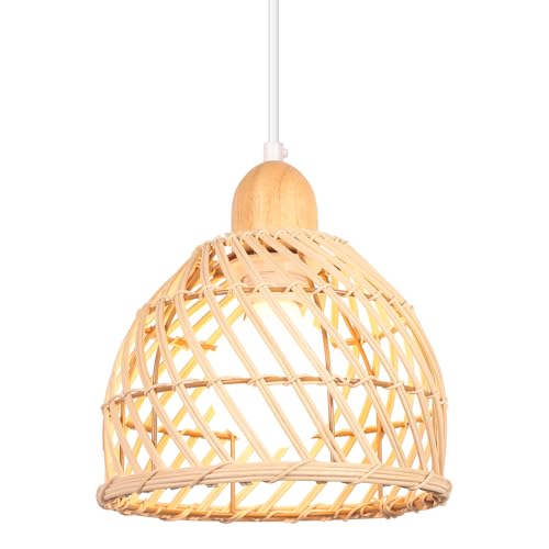 iDEGU Rétro Suspension Luminaire Moderne Créatif Lustre Plafonnier en Bois et Bambou de Design à Spirale Vintage Éclairage Plafond E27 Lampe Suspension...