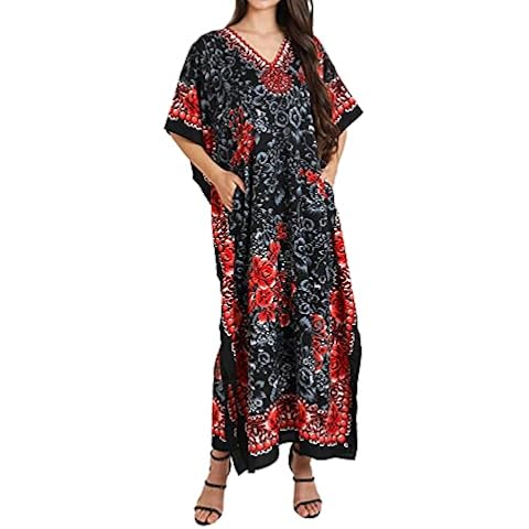 Kaftan Dresses - Caftans for Women Long Kimono & Maxi Style Loungewear Teen - Plus Sizes (XX-Large, 601-Black) New Years Gift Cover