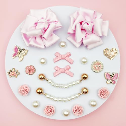 22PCS Fashion Shoe Charm Set for Clog Sandals Women, Fabric Flowers, Pearl Chains, Rhinestone Accessories & Pearls for Girls DIY Shoe Decor (Not for Sneakers)2