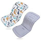 Baby Stroller Cushion,Infant Car Seat Insert-Reversible Universal Breathable and Soft Newborn seat Liner for Stroller,100% Cotton Seat Pad Liner for Newborns-34x78cm,1 Pack(Dinosaur+Grey)