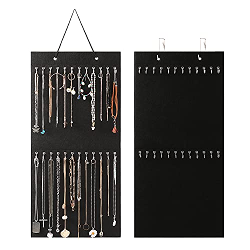 AFUOWER Necklace Organizer Hanging Jewelry Organizer Wall Mounted Necklace Holder Storage with 24 Hooks 1 Pack (Black)
