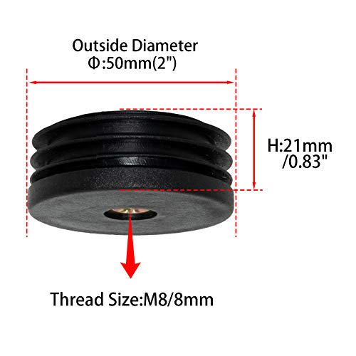 Image of Flyshop Black M8 Threaded Plastic Plugs Round Tube End Caps Tubing Plugs Inserts Furniture Glider 50 mm Diameter 4 Pcs