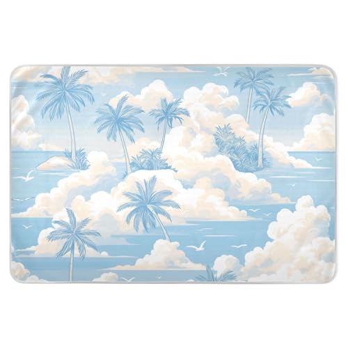 Cartoon Beach Silver Grey Bed Underpads Waterproof Washable Diaper Changing Pad Leakproof Quick Drying Bed Liners for Infant Toddler , 52