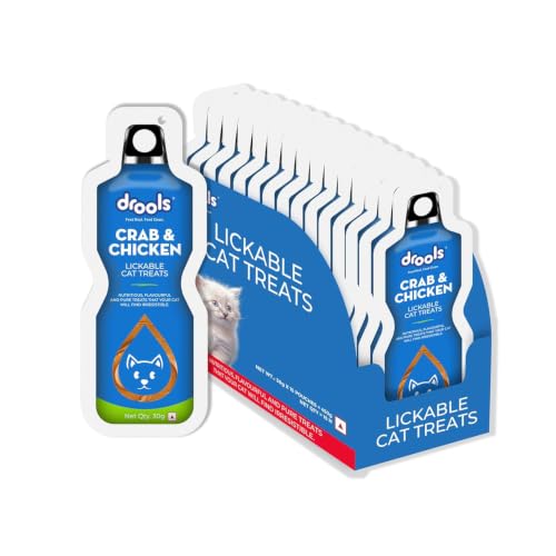 Image of Drools All Life Stages Creamy Lickable Cat Treat (30g x 15) Total 450g Pack of 15 | Crab & Chicken Flavour | Easy to Hand Feed | Easier Acceptance