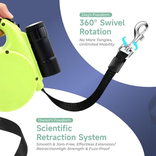 MidingChai Hundeleine 5M mit Licht & Kotbeutel Set,Rollleine Hunde Leine für Mittelgroße & Große Hunde (15-50kg),EIN-Knopf-Steuerung & 360°Verwicklungsfrei,Leine Hund für Training und Spaziergänge