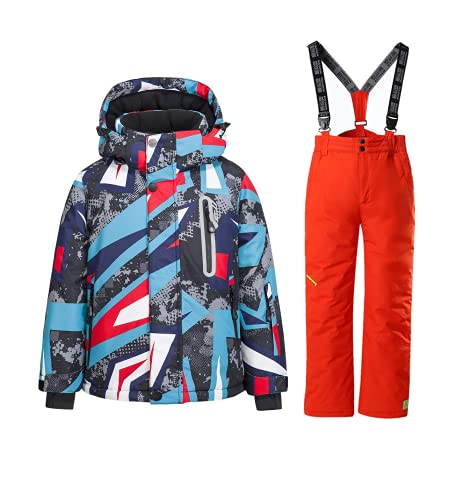 WOWULOVELY Big Boy's 2-Piece Colorblock Snow Pants and Jacket Snowsuit Ski Suit