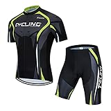 RMane Herren Fahrrad Anzüge Kurz Atmungsaktive Radtrikot Fahrradbekleidung Set Schnelltrocknend Kurzarm Shirt + Radhose/Trägerhose mit Sitzpolster für Radsport S -2XL (Trikot+kurze Hose, 2XL)