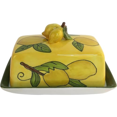 Blue Sky Clayworks Yellow Lemon Butter Dish, Ceramic, 7.5" L
