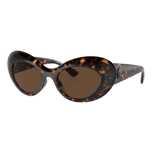 Versace Óculos de sol ovais VE 4456U 108/73 Havana injetados, lentes padrão marrom escuro