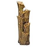 Alpine Corporation 65' Tall Outdoor 4-Tier Cascading Tree Bark Water Fountain with LED Lights