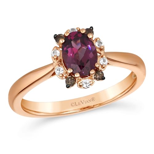 LE VIAN 1 Carat Multi Stone Oval Halo Ring for Women in 14k Rose Gold I Rhodolite Garnet, White Sapphire, Smoky Quartz I Wedding Promise Anniversary Ring Size 72