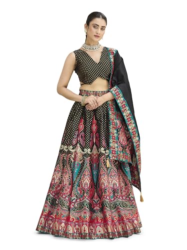 Image of PURVAJA Women's Jacquard Semi-Stitched Lehenga choli