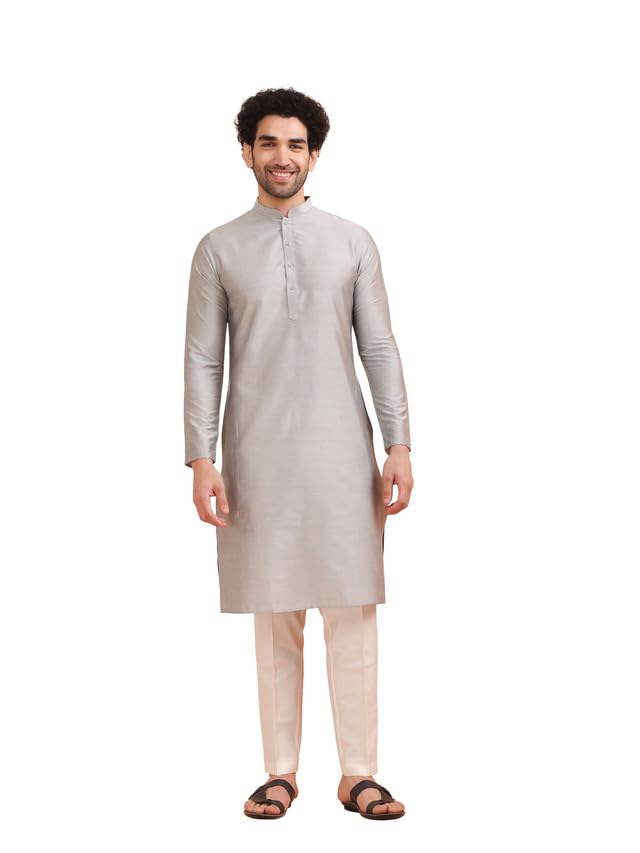 Kurta Ensemble pantalon uni pour homme KISAH gris élégant
