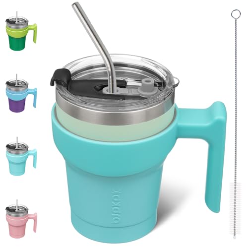 Image of BJPKPK 10 oz Mini Tumbler with Lid, Straw & Handle, Insulated Steel Cup