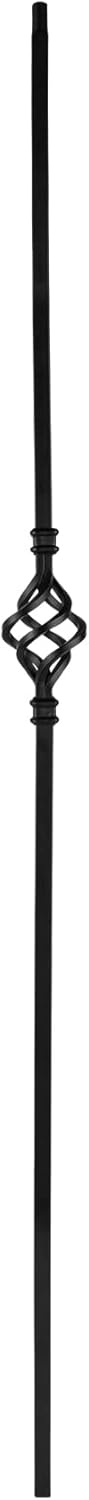 Nuvo Iron 1/2" Square Hollow Black Steel Interior Stair Baluster - 44" Long - Single Basket (Pack 12)