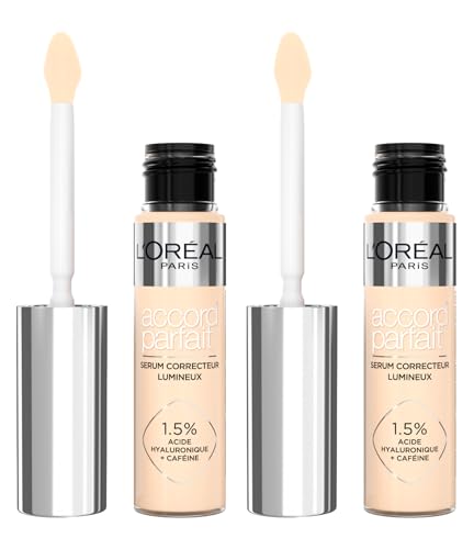 L'Oréal Paris Accord Parfait Radiant Serum Concealer Concealer aus Serum, auffüllend und hydratisiert, mittlere Abdeckung, strahlend, neutralisiert Augenringe mit Hyaluronsäure, Farbton 0,5D, 2