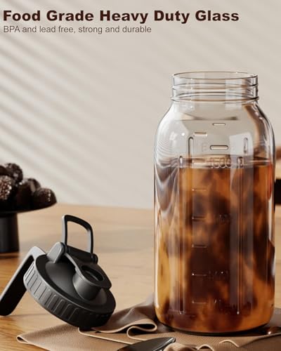 Image of 2-Pack Cold Brew Coffee Maker - 64oz Mason Jar Pitcher with Stainless Steel Filter, Spout Lid for Iced Coffee, Tea, Lemonade & Fruit Drinks