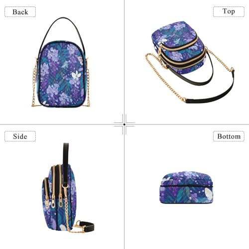 susiyo Blue Wisteria Flowers White Orchi Pattern Crossbody Purse for Women, Quilted Crossbody Bag Ladies Casual Bags Shoulder Bag Phone Purse Handbag Wallet4