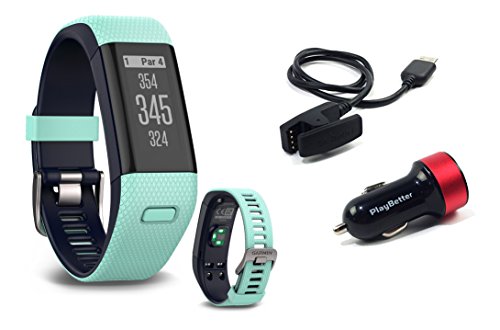 PlayBetter Garmin Approach X40 (Frost Blue) Golf GPS & Fitness Band Bundle USB Car Charge Adapter