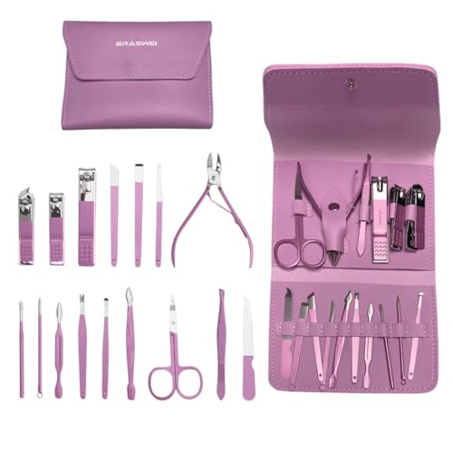 Kit Manicure e Pedicure Profissional 16 Peças Aço Inox Roxo