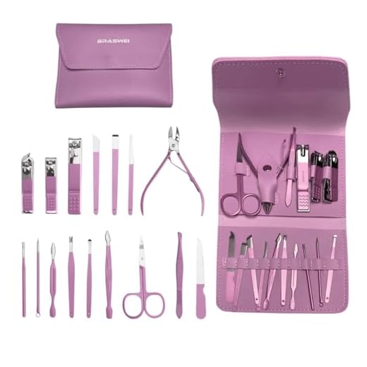 Kit Manicure Profissional Manicure e Pedicure, Conjunto para Cuidados das Unhas 16 Peças Com Bolsa Dobrável Estojo Premium Cortadores Lixas Tesoura Alicate (Roxo)