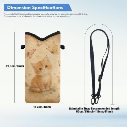 Image of Neoprene Crossbody Phone Pouch Small Shoulder Bag Lightweight Travel Bag With Removable Adjustable Strap for Phone, Keys, Lipstick, Power Bank 8 x 4 inch, Retro Cat Butterfly