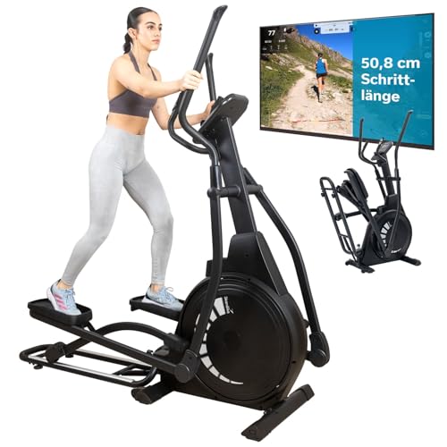 Skandika Crosstrainer für Zuhause Carbon P23 | klappbar, Ellipsentrainer mit 23 Programmen, 16 Stufen, platzsparend, leise, Kinomap App kompatibel, moderner Computer, kompakt, Cardio, Bis 135Kg