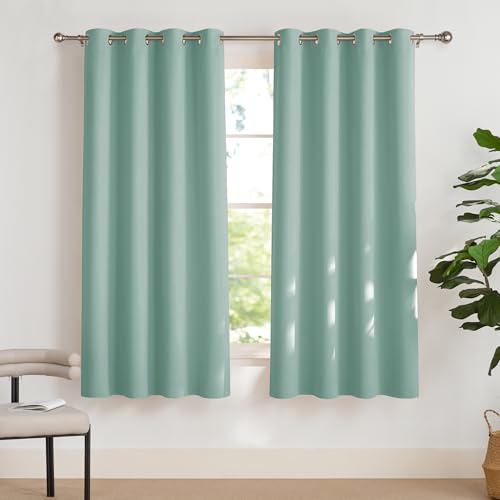 PONY DANCE Vorhang Grün Blickdicht Ösenschal 2er Set H 175 x B 140 cm Sommergrün, Gardinen Wohnzimmer Kurz Verdunklungsvorhänge Kinderzimmer Thermal Curtains Blackout