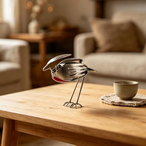 Escultura de Metal de Pájaro Petirrojo Artesanal miniatura 6