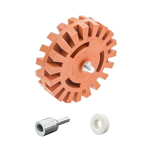 Ziciner Heavy Duty Rubber Eraser Wheel, Gear Designed 4 inch Slotted Edge Pad with Drill Adaptor, Universal Vinyl Wrap Adhesive Graphics Removal Tool for Your Car, SUV, RV, Truck, Boat