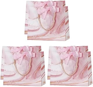 WWW 6 Pieces Gift Bags,Marble Pattern Gift Bag with Ribbon Bow, 11.8x10.6x4.7inch Waterproof Paper Gift Bag for Holiday Birthday Christmas Wedding Party,Pink