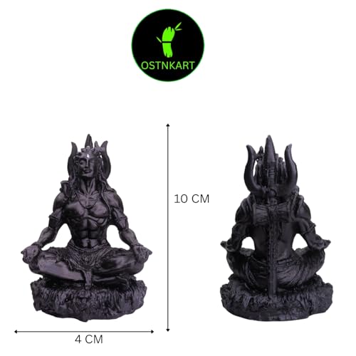 Image of Mahayogi Shiva Statue for Car Dashboard - 3.5 Inch Black Shiv Ji Idol | Resin Showpiece for Home, Office, Pooja Room | Housewarming, Birthday