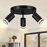 Lomoky 3-Lights Flush Mount Ceiling Light, Black Adjustable Multi-Directional Kitchen Light Fixtures Ceiling, Modern Track Lighting Fixtures, Flexibly Rotatable Spotlights for Bedroom, Hallway, Foyer