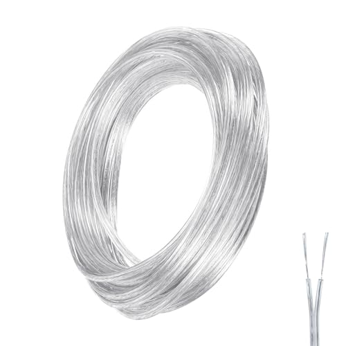 SGQTGIMU 20 Metros Cable Electrico 2 Hilos, Cable Bipolar Transparente, Cable Flexible Transparent de 28 AWG-diámetro exterior 1,6 x 3,2 mm para Instalar Electrodomésticos de Baja Potencia
