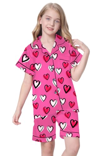Image of Schbbbta Girls Womens Pajamas, Satin Silky Pjs Set Kids 2Pcs Button-Down Nightwear Sleepwear Gift for Mommy and me