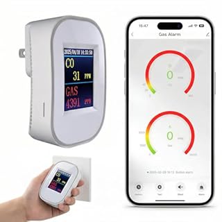 WiFi Natural Gas Detector & Carbon Monoxide Detector Plug-in, 2-in-1 Smart CO and Combustible Gas Leak Detector, App Alerts via Tuya, LED Display, for Home Kitchen Garage RV