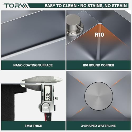 TORVA RV Kitchen Sink, 16 x 21 x 7 Inch Undermount Bar Sink 16 Gauge Stainless Steel Single Bowl Sink with Foldable Faucet Cutting Board, Grey by TORVA - Used condition - Image 6