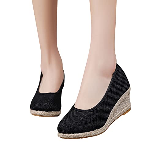 Aniywn Womens Round Toe Espadrille Wedge Sandals Comfort Slip On Platform Wedge Sandal Breathable Summer Dress Pump Shoes Black