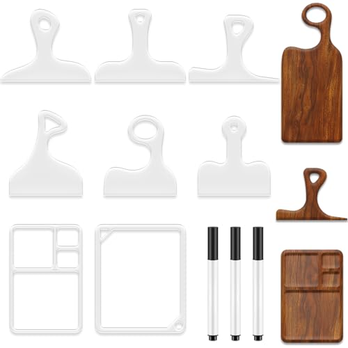 TWINKLEMON 8PCS Router Templates for Woodworking 6 Acrylic Charcuterie Board Handle Template 2 Tray Router Templates Cutting Board Template with 3 Pens Angled Curvy Tracing Stencils Cut Guide Tools