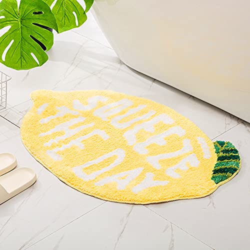 Ukeler Soft Yellow Lemon Bath Rug For Kids Non Slip Absorbent Bath Mat Washable Shaggy Kids Bedroom Decor Bathroom Door Mat 31.5''X19.7'' #TOP1